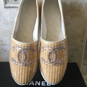 19S Chanel Espadrilles Beige Raffia Transparent